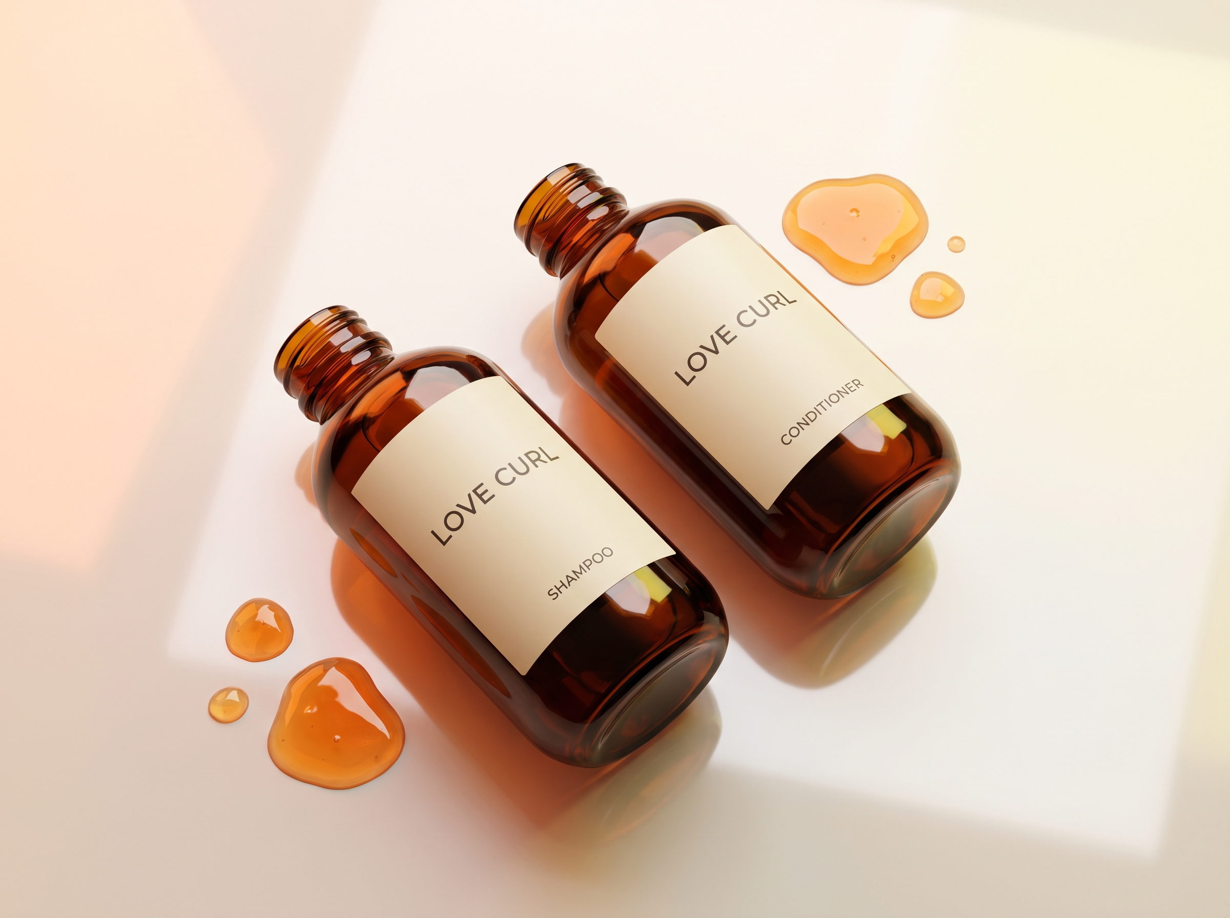 Flat lay Davines LOVE CURL sur lin crème, lumière douce éditoriale